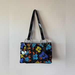 Ripani Women’s Vintage Patent Leather and Floral Canvas Demi Shoulder‎ Bag